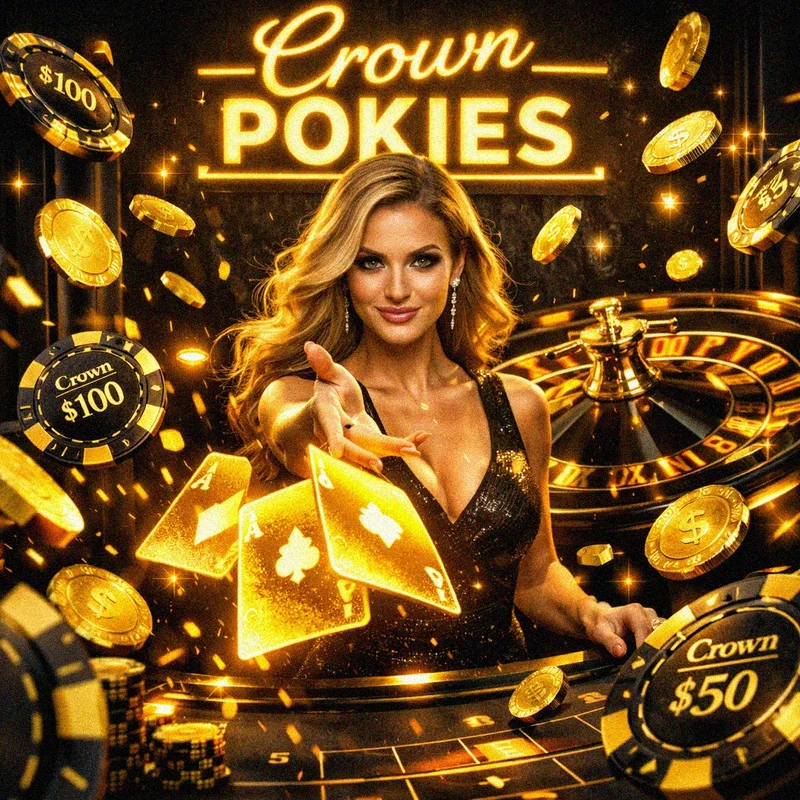 Live casino dealer with flying AUD chips at Crown Pokies